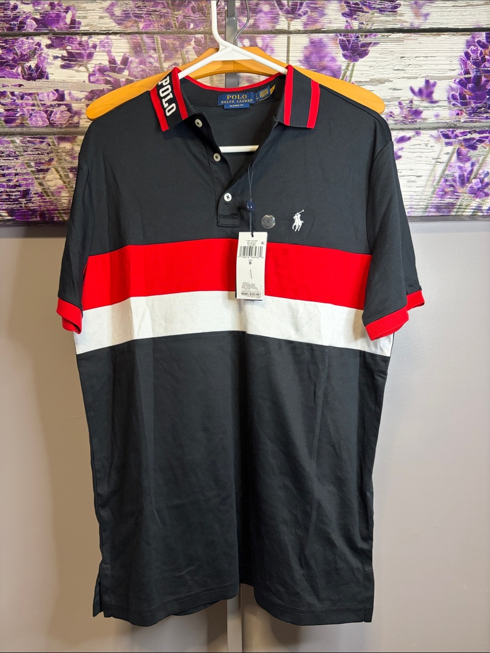 Polo by Ralph Lauren Black Red White Stripe Polo Shirt With Defects Size S NWT